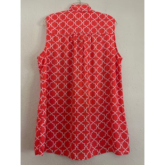 Tacera Tie Neck Blouse Womens Size XL Orange White Button Front Work Church - Picture 6 of 14